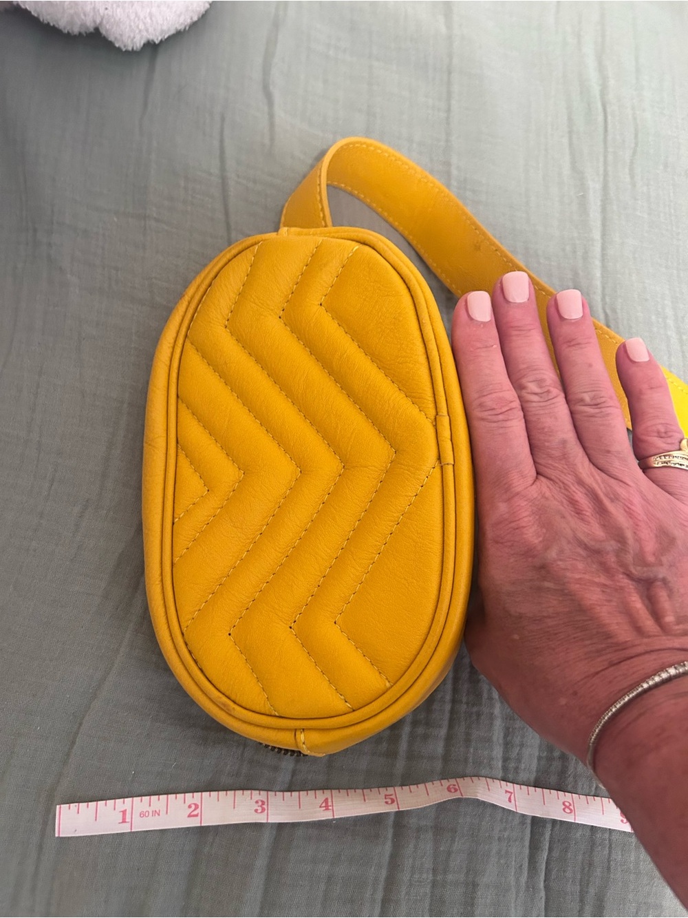 Italian Leather Bum Bag in Yellow Stitched design on front / gunmetal hardware. - Picture 9 of 13
